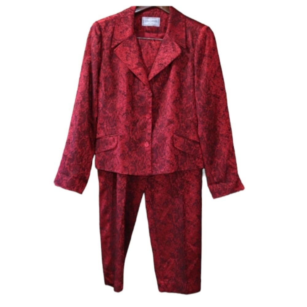 Lena Gabrielle Shiny Red Snake Print Pantsuit Medium 90s Funky Unique